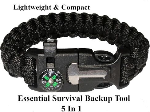 سوار Survival Paracord 5 في 1 - بوصلة - مشعل نار ومكشطة - صافرة أمان - معدات احتياطية مثالية للمشي لمسافات طويلة والتخييم وصيد الأسماك وصيد الكشافة ومعدات الكشافة in Saudi Arabia