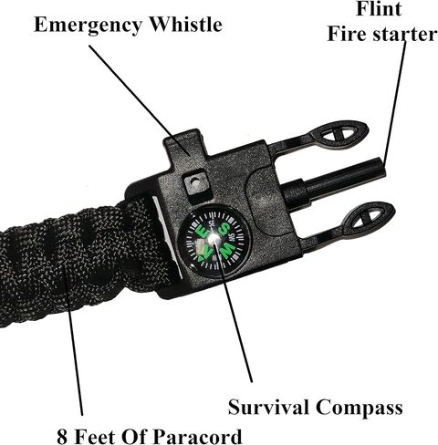سوار Survival Paracord 5 في 1 - بوصلة - مشعل نار ومكشطة - صافرة أمان - معدات احتياطية مثالية للمشي لمسافات طويلة والتخييم وصيد الأسماك وصيد الكشافة ومعدات الكشافة in Saudi Arabia