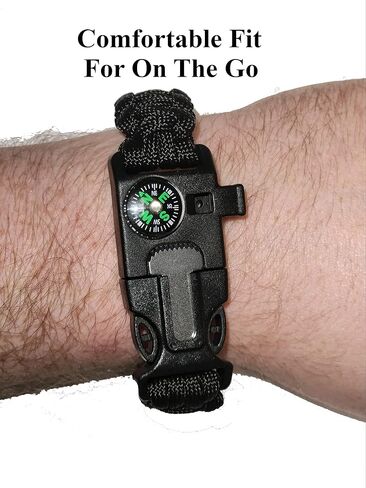 سوار Survival Paracord 5 في 1 - بوصلة - مشعل نار ومكشطة - صافرة أمان - معدات احتياطية مثالية للمشي لمسافات طويلة والتخييم وصيد الأسماك وصيد الكشافة ومعدات الكشافة in Saudi Arabia