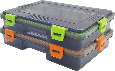 2 قطعة من صناديق أدوات الصيد المقاومة للماء من JOYGO FISHAN، صندوق منظم Trags DIY، فواصل شفافة قابلة للتعديل، تحمل صندوق طُعم الصيد، سهل الفتح، مزالج اختيار مقاسين (برتقالي + أخضر 10.6 × 6.6 × 2 بوصة) in Kuwait