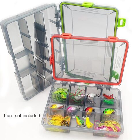 2 قطعة من صناديق أدوات الصيد المقاومة للماء من JOYGO FISHAN، صندوق منظم Trags DIY، فواصل شفافة قابلة للتعديل، تحمل صندوق طُعم الصيد، سهل الفتح، مزالج اختيار مقاسين (برتقالي + أخضر 10.6 × 6.6 × 2 بوصة) in Kuwait