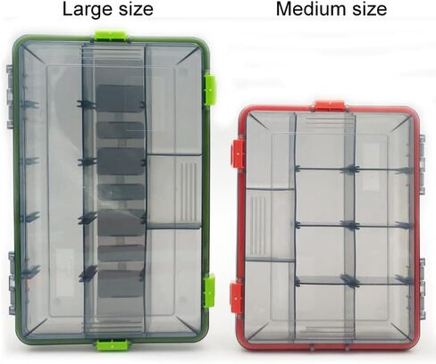2 قطعة من صناديق أدوات الصيد المقاومة للماء من JOYGO FISHAN، صندوق منظم Trags DIY، فواصل شفافة قابلة للتعديل، تحمل صندوق طُعم الصيد، سهل الفتح، مزالج اختيار مقاسين (برتقالي + أخضر 10.6 × 6.6 × 2 بوصة) in Kuwait