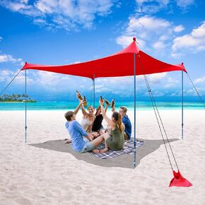 خيمة شاطئ CROWN SHADES مقاس 10 × 10 قابلة للحمل للتخييم ومأوى للشمس UPF50+ مظلة خارجية لشخصين إلى 4 أشخاص مع مجرفة رملية كبيرة جدًا من الألومنيوم قابلة للتعديل بطول 7 أقدام (10 × 10 مع 4 أعمدة، أزرق)