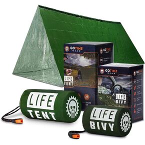 Go Time Gear - حقيبة نوم الطوارئ Life Bivy الحرارية ومأوى الحياة لخيمة النجاة في حالات الطوارئ - أكياس النوم في حالات الطوارئ وخيمة النجاة - حزمة حقيبة الطوارئ (أخضر) in Kuwait