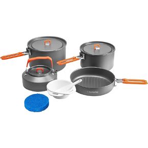 Fire-Maple Feast Outdoor Camping Cookware, Pot and Pan Set Stackable Kit | Hard-anodized Aluminum, Stackable Storage, PFOA-free, Pot+Frypan+Kettle, Ideal for Group in Saudi Arabia