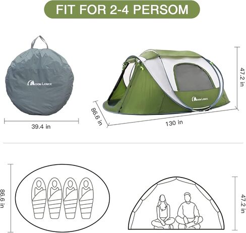 Moon Lence Pop up Tent Instant Tent 4 Person Camping Tent Waterproof Tent for Family Easy Setup with 3 Mesh Windows and 2 Big Doors in Kuwait