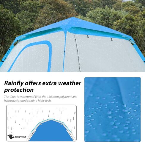 Ubon 4/6/8 شخص 60 ثانية إعداد خيمة التخييم خيمة فورية مقاومة للماء مع ذبابة المطر القابلة للإزالة، خيمة فورية محمولة عائلية خيمة أوتوماتيكية للتخييم والمشي لمسافات طويلة وتسلق الجبال in Kuwait