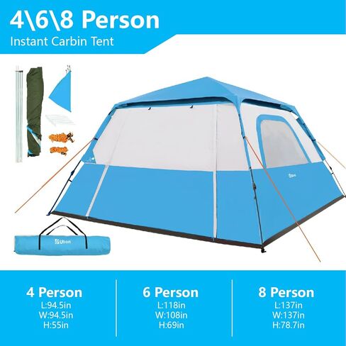 Ubon 4/6/8 شخص 60 ثانية إعداد خيمة التخييم خيمة فورية مقاومة للماء مع ذبابة المطر القابلة للإزالة، خيمة فورية محمولة عائلية خيمة أوتوماتيكية للتخييم والمشي لمسافات طويلة وتسلق الجبال in Kuwait