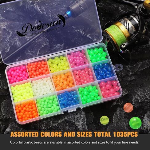 Dovesun Fishing Beads Fishing Line Beads Glow in Dark Fishing Beads for Saltwater 1035pcs/600pcs/250pcs/120pcs Colorful Beads for Fishing Rigs Fishing Bait Eggs in Kuwait