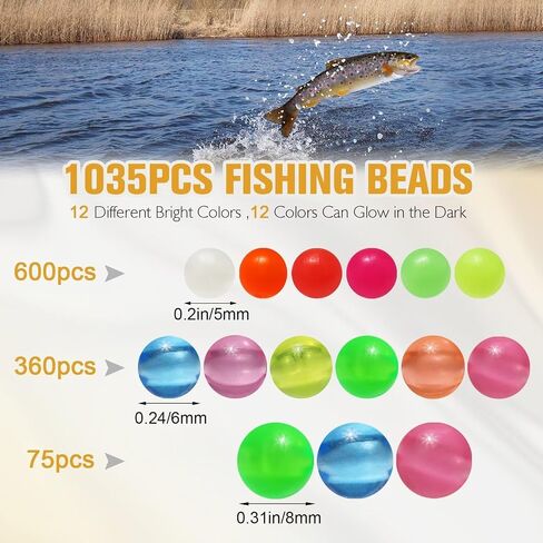 Dovesun Fishing Beads Fishing Line Beads Glow in Dark Fishing Beads for Saltwater 1035pcs/600pcs/250pcs/120pcs Colorful Beads for Fishing Rigs Fishing Bait Eggs in Kuwait