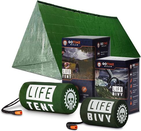 Go Time Gear - Life Bivy Emergency Sleeping Bag Thermal Bivvy and Life Tent Emergency Survival Shelter - Emergency Sleeping Bags and Survival Tent - Emergency Bag Bundle (Green) in Saudi Arabia