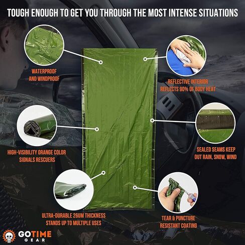 Go Time Gear - Life Bivy Emergency Sleeping Bag Thermal Bivvy and Life Tent Emergency Survival Shelter - Emergency Sleeping Bags and Survival Tent - Emergency Bag Bundle (Green) in Saudi Arabia