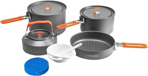 Fire-Maple Feast Outdoor Camping Cookware, Pot and Pan Set Stackable Kit | Hard-anodized Aluminum, Stackable Storage, PFOA-free, Pot+Frypan+Kettle, Ideal for Group in Kuwait