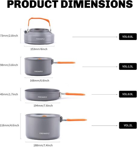 Fire-Maple Feast Outdoor Camping Cookware, Pot and Pan Set Stackable Kit | Hard-anodized Aluminum, Stackable Storage, PFOA-free, Pot+Frypan+Kettle, Ideal for Group in Kuwait