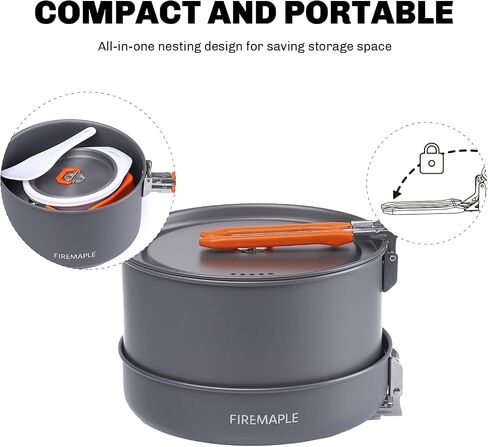 Fire-Maple Feast Outdoor Camping Cookware, Pot and Pan Set Stackable Kit | Hard-anodized Aluminum, Stackable Storage, PFOA-free, Pot+Frypan+Kettle, Ideal for Group in Kuwait