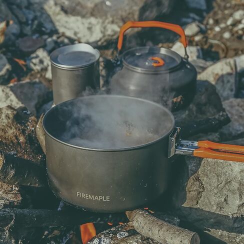 Fire-Maple Feast Outdoor Camping Cookware, Pot and Pan Set Stackable Kit | Hard-anodized Aluminum, Stackable Storage, PFOA-free, Pot+Frypan+Kettle, Ideal for Group in Kuwait