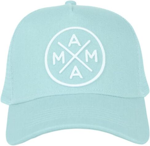 قبعة سائق الشاحنة TINY TRUCKER Co. قبعة سائق الشاحنة باللون الأبيض المطرز بشعار Mama X™ باللون الأخضر النعناعي، قبعة بيسبول شبكية خلفية قابلة للتعديل مقاس واحد يناسب الجميع - نعناعي in Kuwait