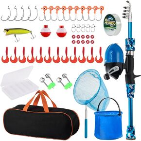 Alwonder Kids Fishing Pole 5.9FT Portable Telescopic Fishing Rod and Reel Combo Kit with Spincast Fishing Reel Tackle Box, Fishing Net, Folding Bucket for Boys, Girls and Youth in Saudi Arabia