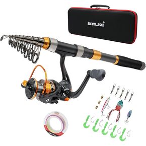 SANLIKE Fishing Pole and Reel Combos, Carbon Fiber Telescopic Fishing Rod Combo Quick Set Spinning Reel with Lures Accessories Ice Fishing Gear Travel Kit and Carrier Bag for Saltwater Freshwater