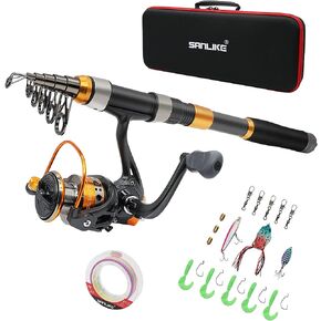 SANLIKE Fishing Pole and Reel Combos, Carbon Fiber Telescopic Fishing Rod Combo Quick Set Spinning Reel with Lures Accessories Ice Fishing Gear Travel Kit and Carrier Bag for Saltwater Freshwater
