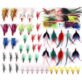 Feather Treble Hooks Round Bend Treble Fishing Hooks Feather Dressed Strong Sharp Barbed Treble Hooks Feather Hooks for Fishing Lures Bait in Kuwait