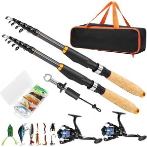 Fishing Pole and Reel Combo, 2PCS 1.8M/5.9Ft Telescopic Fishing Rod with Spinning Reel Lures Set,Fish Lip Gripper and Tackle Bag, Saltwater Freshwater Collapsible Fishing Kit for Beginner Adults in Kuwait