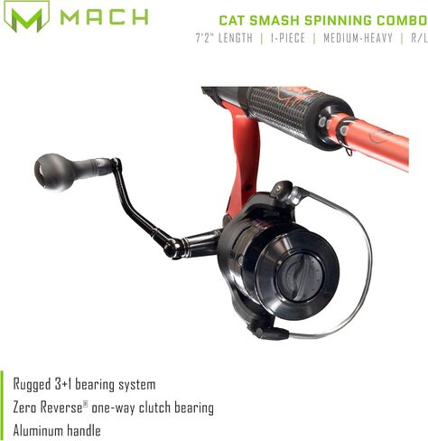 Lew's Cat Smash Spinning Reel and Fishing Rod Combo, 7-Foot 2-Inch 1-Piece IM6 Graphite Fishing Rod, Right or Left-Hand Retrieve, Red in Saudi Arabia