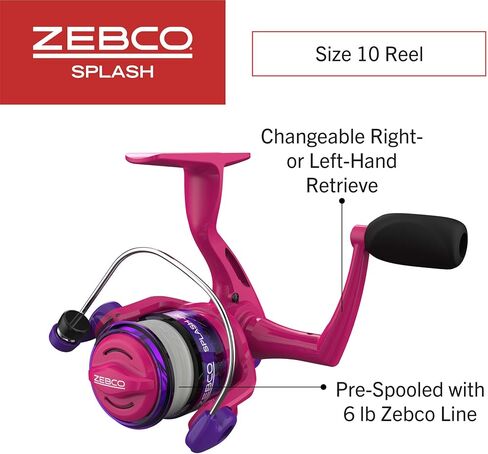 Zebco Splash Junior Spinning Reel and Fishing Rod Combo, 4-Foot 2-Piece Fishing Pole, Size 10 Reel, Changeable Right- or Left-Hand Retrieve, Pre-Spooled with 6-Pound Zebco Line, Pink in Saudi Arabia