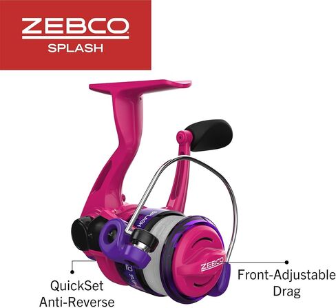 Zebco Splash Junior Spinning Reel and Fishing Rod Combo, 4-Foot 2-Piece Fishing Pole, Size 10 Reel, Changeable Right- or Left-Hand Retrieve, Pre-Spooled with 6-Pound Zebco Line, Pink in Saudi Arabia