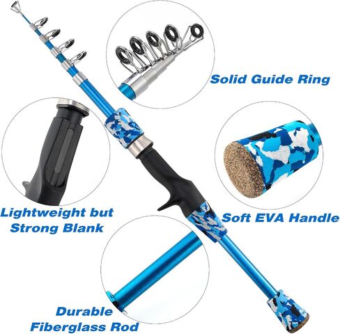 Alwonder Kids Fishing Pole 5.9FT Portable Telescopic Fishing Rod and Reel Combo Kit with Spincast Fishing Reel Tackle Box, Fishing Net, Folding Bucket for Boys, Girls and Youth in Saudi Arabia