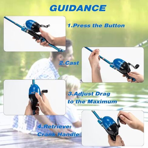 Alwonder Kids Fishing Pole 5.9FT Portable Telescopic Fishing Rod and Reel Combo Kit with Spincast Fishing Reel Tackle Box, Fishing Net, Folding Bucket for Boys, Girls and Youth in Saudi Arabia