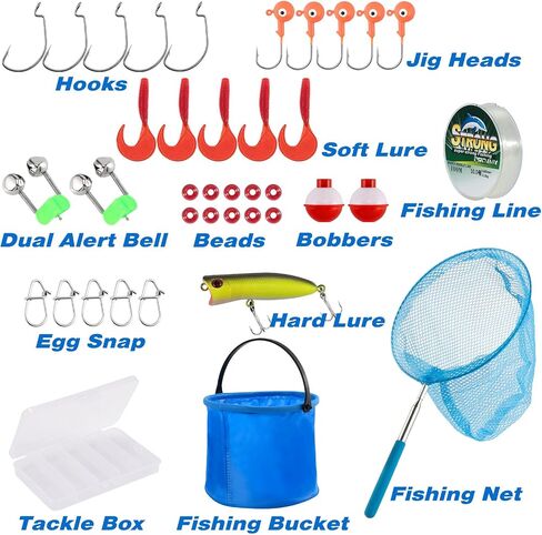 Alwonder Kids Fishing Pole 5.9FT Portable Telescopic Fishing Rod and Reel Combo Kit with Spincast Fishing Reel Tackle Box, Fishing Net, Folding Bucket for Boys, Girls and Youth in Saudi Arabia