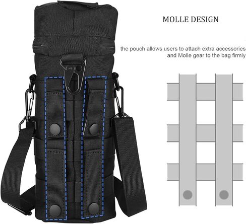 حقيبة زجاجة مياه JASLIT، حامل زجاجات 1000D نايلون تكتيكية عسكرية MOLLE H2O حاملة للزجاجات، حزام كتف قابل للفصل لحقيبة الظهر والتخييم والسفر والأنشطة الخارجية in Kuwait