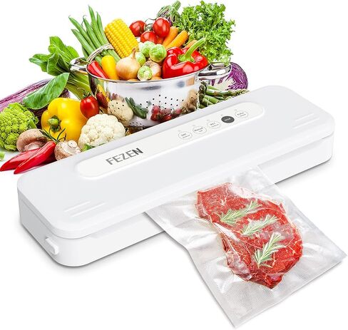Fezen Food Saver Vacuum Sealer Machine, Compact Food Sealer Design, Automatic Air Sealing System w/ Pulse Function for Food Saver and Food Storage, Keep Food Fresh, Dry & Moist Food Modes, Small & Portable, Easy to Clean in Kuwait