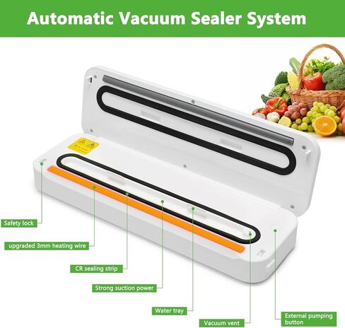 Fezen Food Saver Vacuum Sealer Machine, Compact Food Sealer Design, Automatic Air Sealing System w/ Pulse Function for Food Saver and Food Storage, Keep Food Fresh, Dry & Moist Food Modes, Small & Portable, Easy to Clean in Kuwait