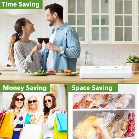 Fezen Food Saver Vacuum Sealer Machine, Compact Food Sealer Design, Automatic Air Sealing System w/ Pulse Function for Food Saver and Food Storage, Keep Food Fresh, Dry & Moist Food Modes, Small & Portable, Easy to Clean in Kuwait