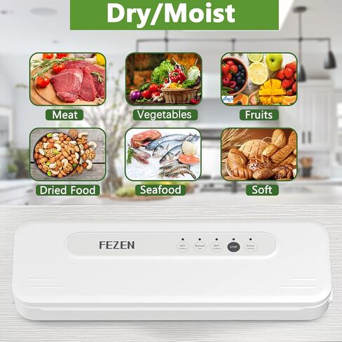 Fezen Food Saver Vacuum Sealer Machine, Compact Food Sealer Design, Automatic Air Sealing System w/ Pulse Function for Food Saver and Food Storage, Keep Food Fresh, Dry & Moist Food Modes, Small & Portable, Easy to Clean in Kuwait