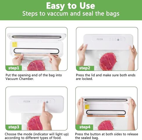 Fezen Food Saver Vacuum Sealer Machine, Compact Food Sealer Design, Automatic Air Sealing System w/ Pulse Function for Food Saver and Food Storage, Keep Food Fresh, Dry & Moist Food Modes, Small & Portable, Easy to Clean in Kuwait