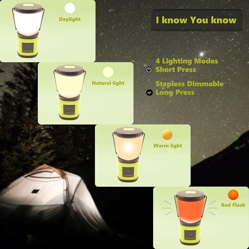 LED Camping Lantern Rechargeable,1200LM,4 Light Modes,Stepless dimming,6000mAh Power Bank with Display,Overcurrent Protection,IP65 Waterproof,Perfect for Hiking,Home and More,USB Type C Cable Included in Saudi Arabia