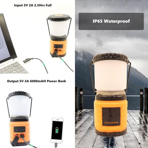 LED Camping Lantern Rechargeable,1200LM,4 Light Modes,Stepless dimming,6000mAh Power Bank with Display,Overcurrent Protection,IP65 Waterproof,Perfect for Hiking,Home and More,USB Type C Cable Included in Saudi Arabia