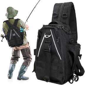 DEILAI Fishing Backpack, Lightweight Fishing Sling Bag with Plenty of Storage Space, Tackle Box Backpack with Rod Holder for Fly Fishing and Gifts for Men and Women