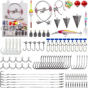 مجموعة أدوات صيد الأسماك في المياه المالحة - 138 قطعة من أدوات صيد الأسماك في المياه المالحة تتضمن ثقوب هرمية منزلقة وأوزان البيض ورؤوس تهزهز صيد الأسماك في المياه العذبة وخطافات طُعم ودوارة وقفل مزدوج وخرز مجموعة أسماك in Kuwait