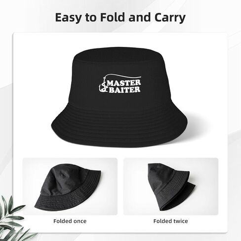 DIUNA-Fishing-Master-Baiter-Hook-Lure-Bucket Hat، قبعة صيد الشاطئ قبعات الشمس الصيفية قبعات دلو للرجال والنساء باللون الأسود in Saudi Arabia