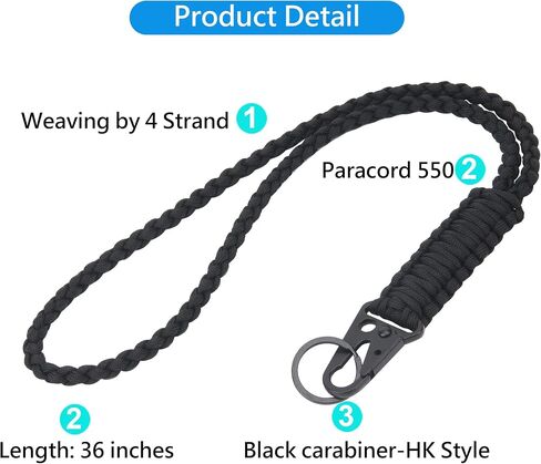 Heavy Duty Paracord Lanyard Keychain, Paracord Necklace Cell Phone Keychain Whistles Wrist Braided Strap in Kuwait