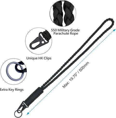 Heavy Duty Paracord Lanyard Keychain, Paracord Necklace Cell Phone Keychain Whistles Wrist Braided Strap in Kuwait