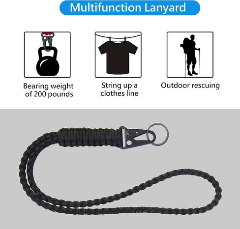 Heavy Duty Paracord Lanyard Keychain, Paracord Necklace Cell Phone Keychain Whistles Wrist Braided Strap in Kuwait