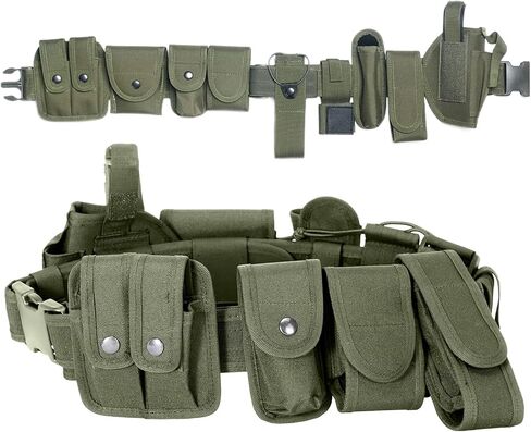 10 in 1 Tactical Duty Belt,Security Military Belt with Pouches,Rig Police Molded Pouches Kit Tactical Security Guard Belt in Kuwait