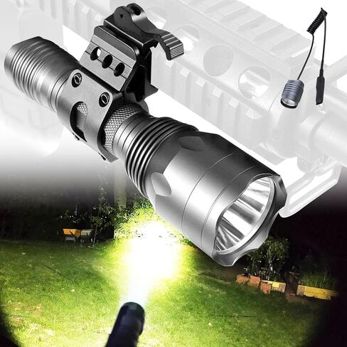Best Tactical Flashlights 2022 1250 High Lumen 1 Mode EDC Tac Light Spotlight for Fox Deer Coon Night Hunting Offset Picatinny Rail Mount Pressure Switch Self Defense Outdoor Camping Survival in Saudi Arabia
