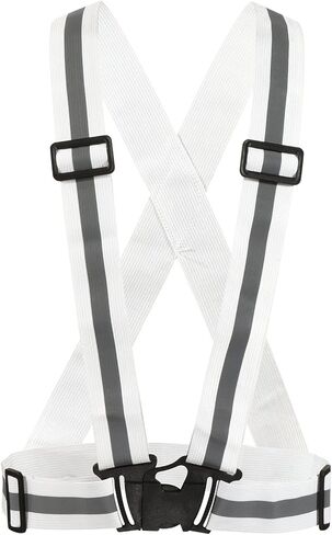 سترة عاكسة للضوء من ام ميتركسيتي - شريط قابل للتعديل، شريط امان عاكس عالي الوضوح، مناسب لركوب الدراجات والجري والمشي الليلي (1.5 انش، ابيض) in Kuwait