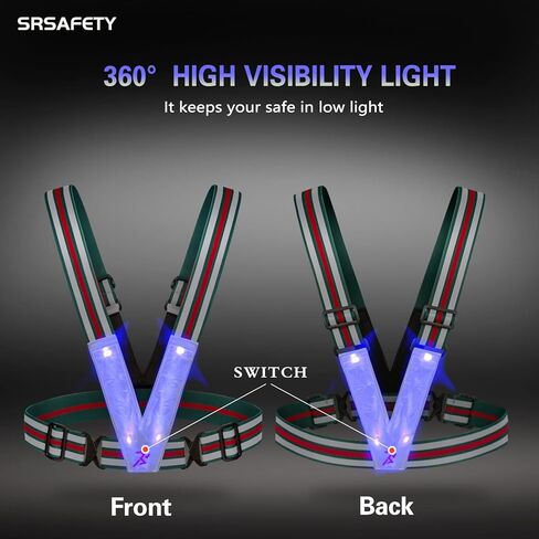SRsafety LED Reflective Gear Running Vest, High Visibility LED Light 3 Lighting Modes，USB Rechargeable with Adjustable Shoulder/Waist in Kuwait